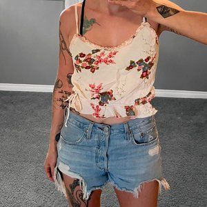 Lucy Love Boho floral copped tank top with side tie (Medium)